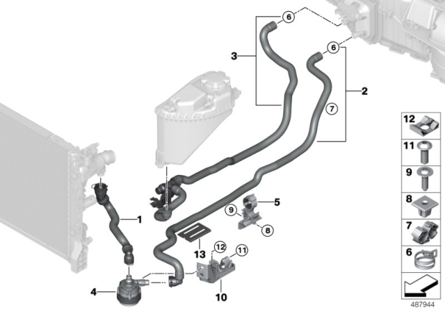 2019 BMW 750i xDrive Return Coolant Hose Diagram for 64219299660