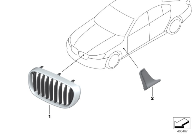 2016 BMW 750i Grille, Front, Right Diagram for 51138065540