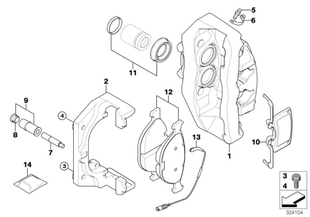 2009 BMW M6 Front Wheel Brake, Brake Pad Sensor Diagram