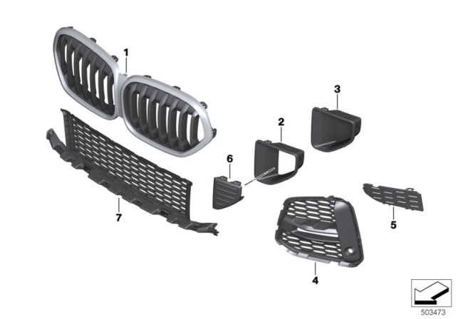 2020 BMW X1 M Trim Panel, Trim Elements Diagram