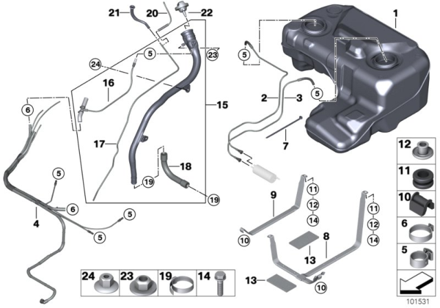 2004 BMW X5 Fuel Pipes Set Diagram for 16117175074