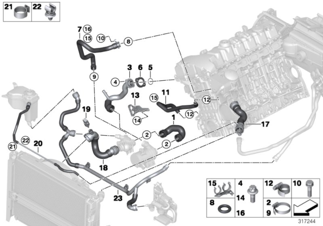 2008 BMW 328xi Cooling System Coolant Hoses Diagram 3