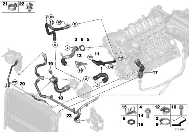 2011 BMW 128i Cooling System Coolant Hoses Diagram 3