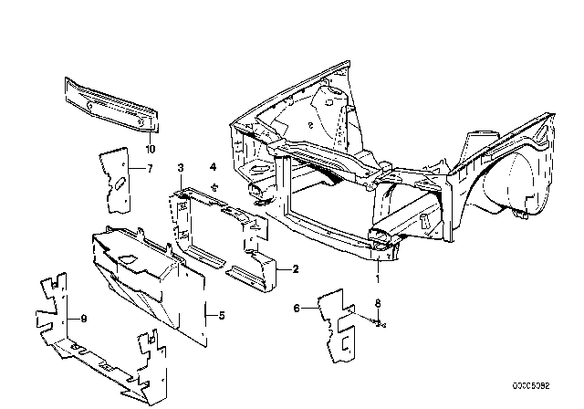 1987 BMW 325e Front Body Parts Diagram 1