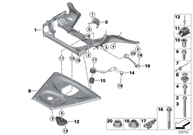 2013 BMW M3 Left Tension Strut With Rubber Mounting Diagram for 31102283575