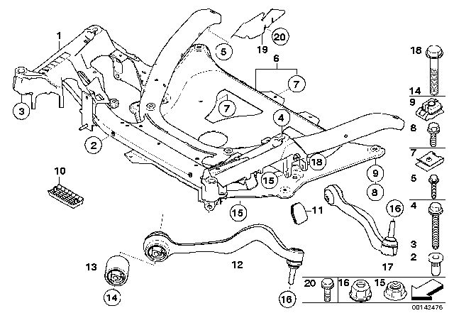2008 BMW M5 Front Axle Support, Wishbone / Tension Strut Diagram