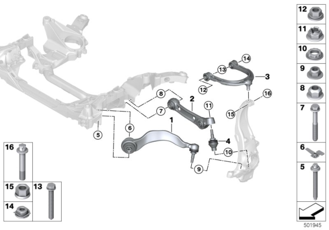 2020 BMW M8 Front Axle Wishbone/Tension Strut AWD Diagram