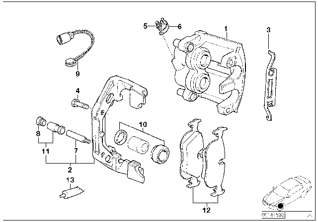 2001 BMW 750iL Brake Caliper Left Diagram for 34111163317