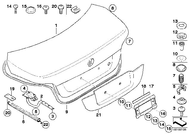 2006 BMW M5 Single Components For Trunk Lid Diagram