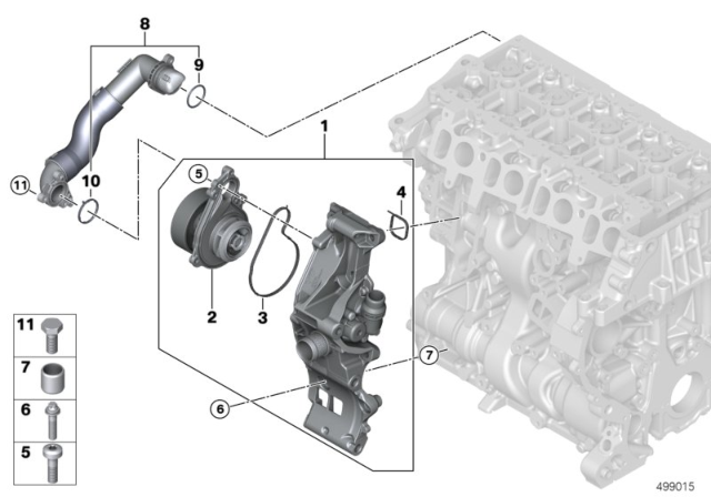 2020 BMW M235i xDrive Gran Coupe Cooling System - Coolant Pump Diagram