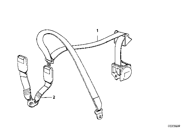 1989 BMW 325i Safety Belt Rear Diagram