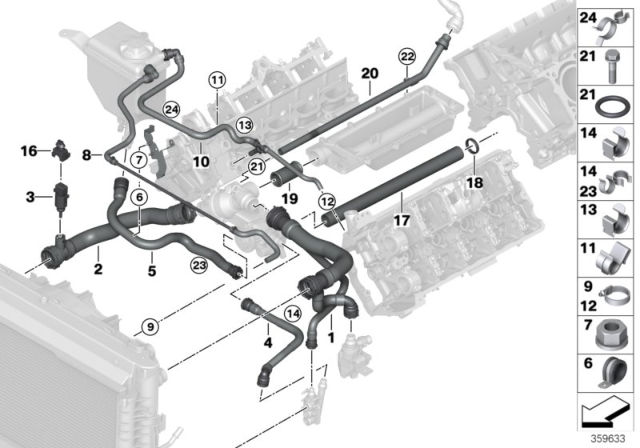 2008 BMW 650i Cooling System Coolant Hoses Diagram