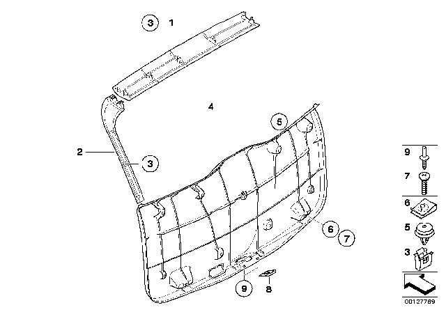 2010 BMW X3 Left Trunk Lid Panel Trim Diagram for 51493412807