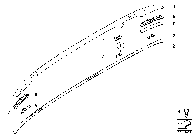 2004 BMW 325xi Roof Moulding / Roof Rail Diagram