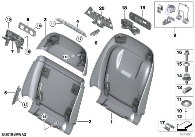 2019 BMW X5 Set, Front, Backrest Trims Diagram