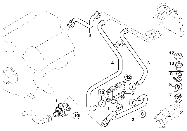 2002 BMW 745Li Water Valve / Water Hose Diagram