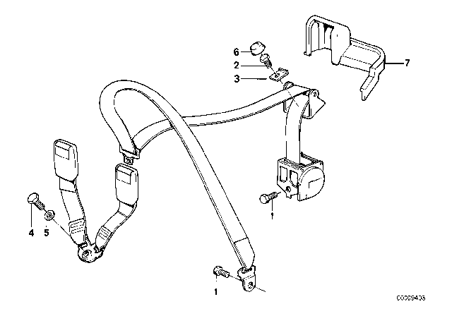 1987 BMW 325i Rear Safety Belt Mounting Parts Diagram