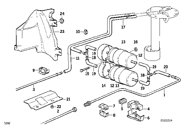 1993 BMW 740i Fuel Supply / Double Filter Diagram