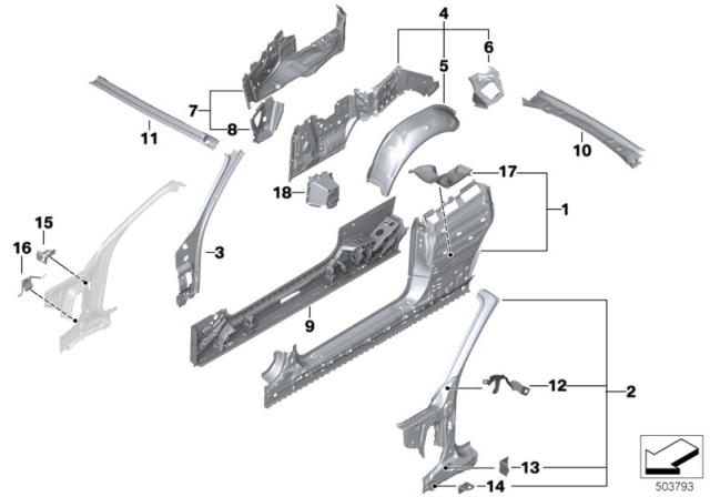 2018 BMW 230i Side Frame Diagram