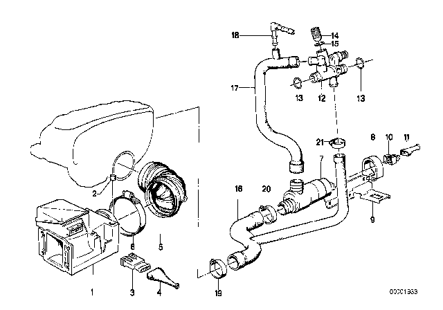 1988 BMW M3 Mass Air Flow Sensor Diagram for 13621307486