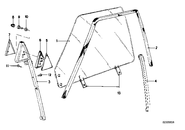 1981 BMW 528i Window Guide Diagram 1