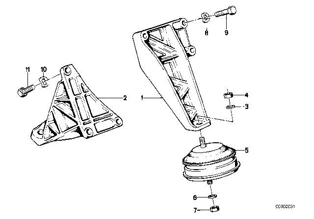 1990 BMW 535i Left Support Bracket Diagram for 11811129379