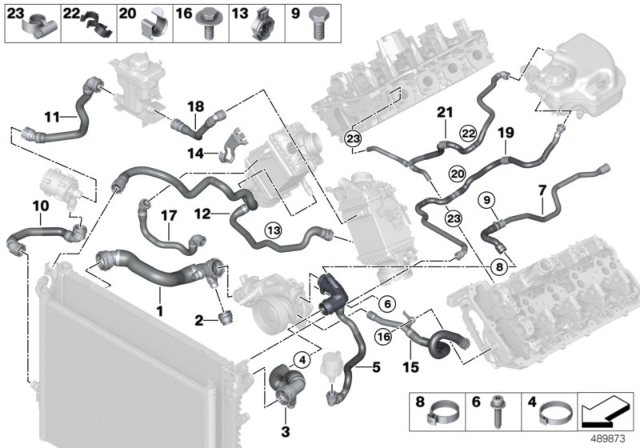 2019 BMW M850i xDrive Cooling System Coolant Hoses Diagram 1