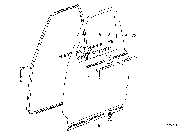 1991 BMW 750iL Door Weatherstrip Diagram 1