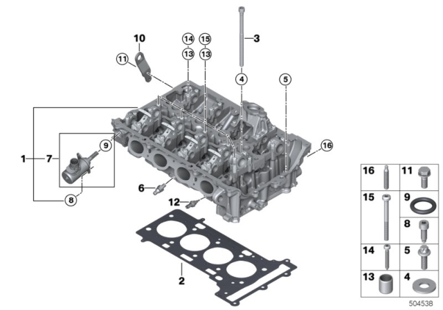 2020 BMW M235i xDrive Gran Coupe Cylinder Head & Attached Parts Diagram