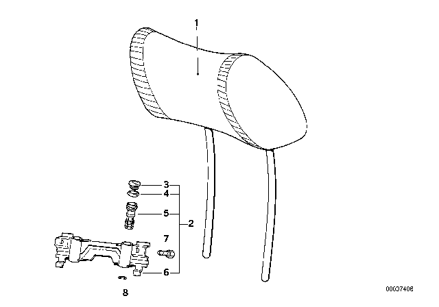 1985 BMW 318i Mechanical Headrest Rear Diagram