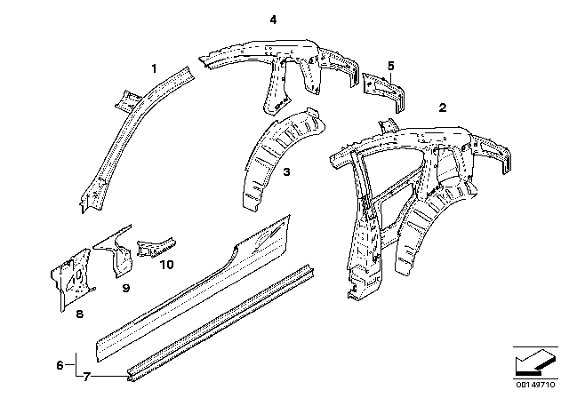 2007 BMW 328xi Single Components For Body-Side Frame Diagram