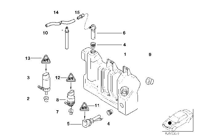 2001 BMW 525i Headlamp Cleaning Device Container Diagram