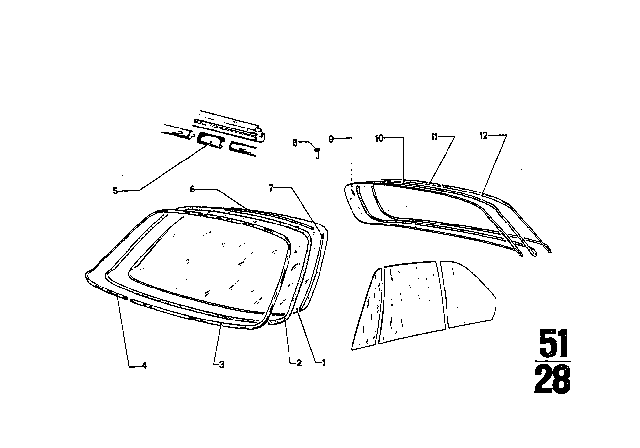1972 BMW 3.0CS Front Windshield Clear Diagram for 51319558351