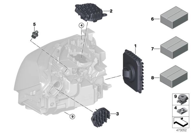2017 BMW 340i GT xDrive Single Parts, Headlight Diagram