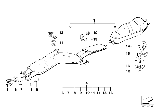 1991 BMW 750iL Rear Muffler Diagram for 18129068552