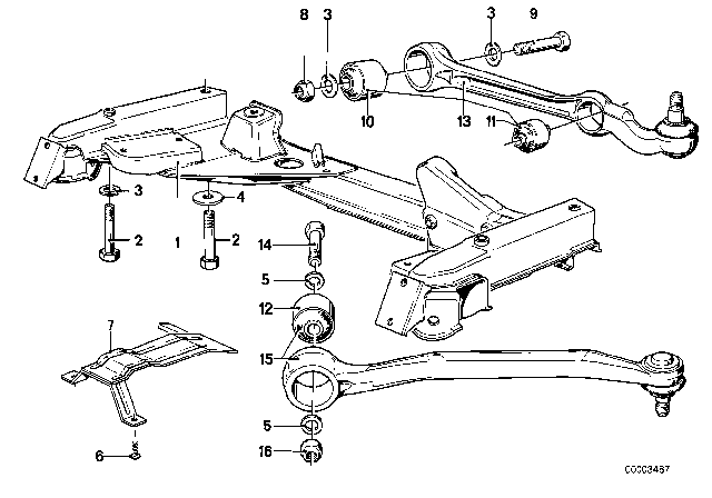 1982 BMW 733i Front Axle Support / Wishbone Diagram