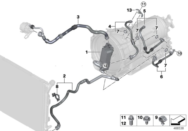 2018 BMW 330e Transmission Oil Cooler / Oil Cooler Line Diagram