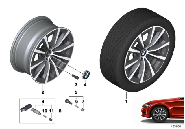 2020 BMW 330i xDrive Disk Wheel, Light Alloy, In Diagram for 36116883517