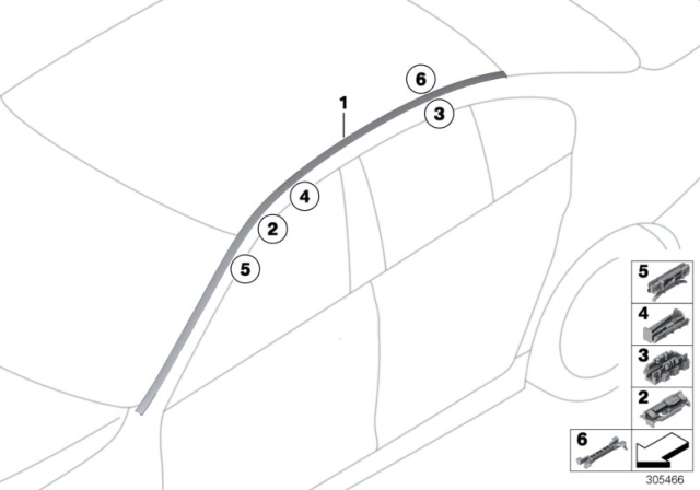 2015 BMW 535i Roof Moulding / Roof Rail Diagram