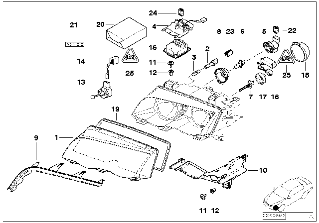 2004 BMW 325i Single Parts, Headlight Diagram