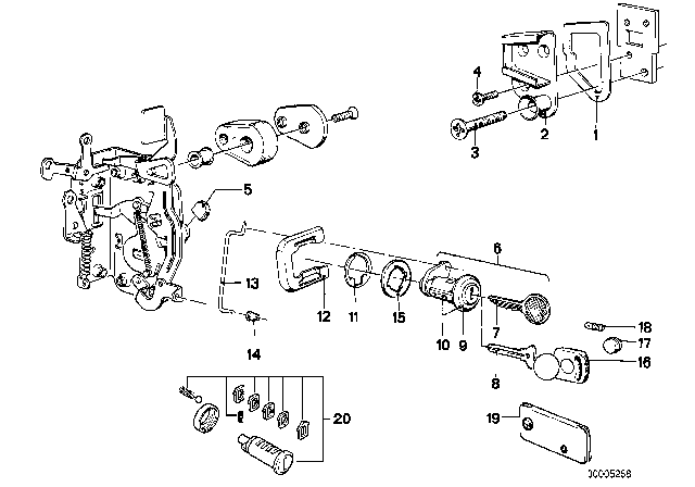 1977 BMW 320i Door Handle Front / Lock / Key Diagram