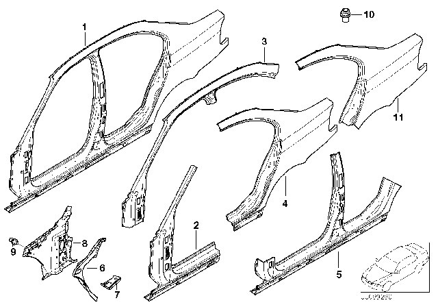 1999 BMW 328i Connect.Plate F.Left Side Panel Frame Diagram for 41218228243