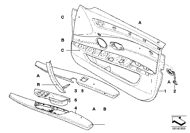 2010 BMW 535i xDrive Individual Front Door Trim Panel Diagram