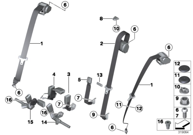 2013 BMW 328i Safety Belt Rear Diagram