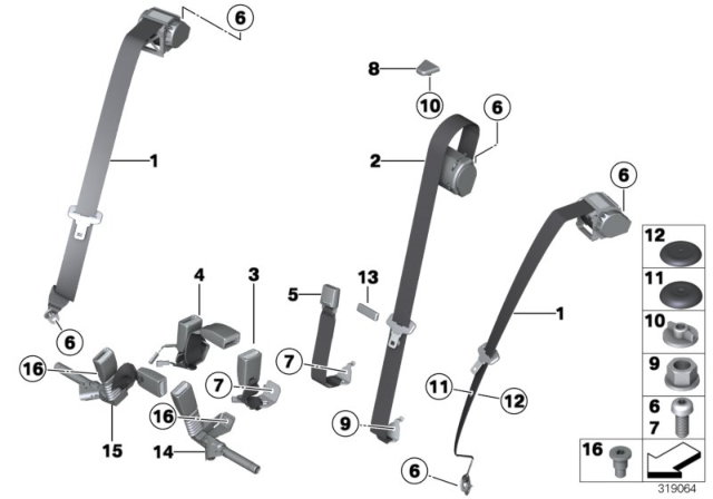 2013 BMW 335i xDrive Rear Center Upper Seat Belt Diagram for 72117259393