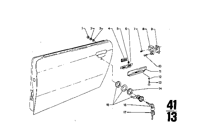 1973 BMW 3.0CS Front Door Control / Door Lock Diagram