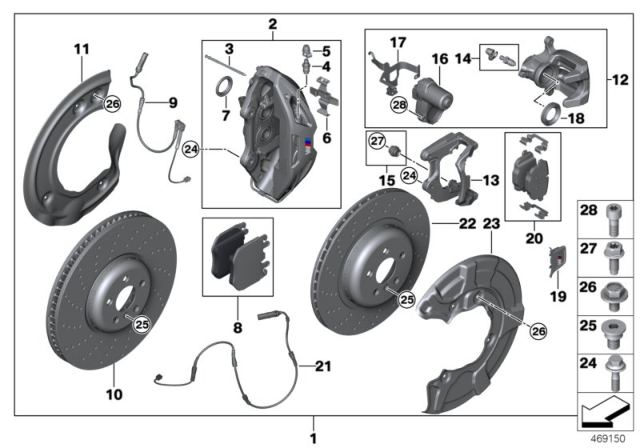 2017 BMW 540i M Performance Brake Set, Front / Rear Diagram