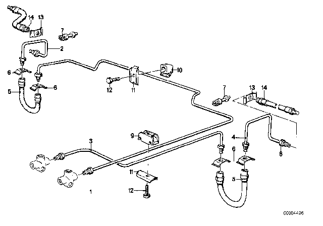 1982 BMW 528e Brake Pipe, Rear Diagram