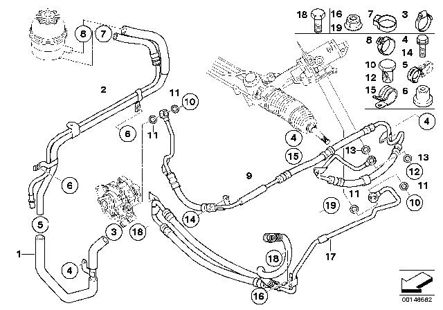 2007 BMW M6 Hydro Steering - Oil Pipes Diagram