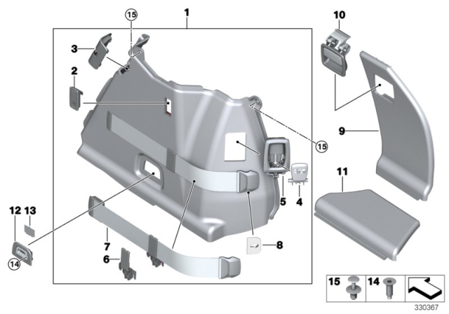 2017 BMW 550i GT xDrive Trunk Trim Panel Diagram 1